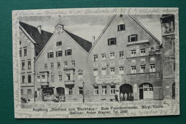 AK Augsburg / 1927 / Gasthaus zum Stockhaus / Stockhaus Brauerei / Geschäft Schaufenster Hausansicht
